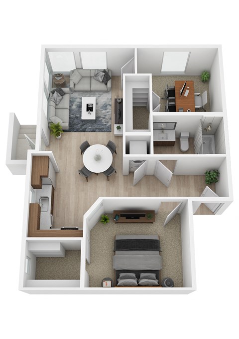 Floor plan for 2 beds, 1 bath, 801 sqft